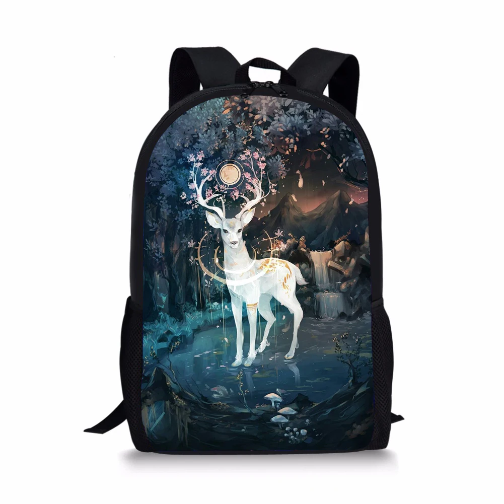 Fashion Children's Backpacks Fantasy Deer Pattern Toddler Kids School Book Bags Cartoon Animal Girls Travel Backpack