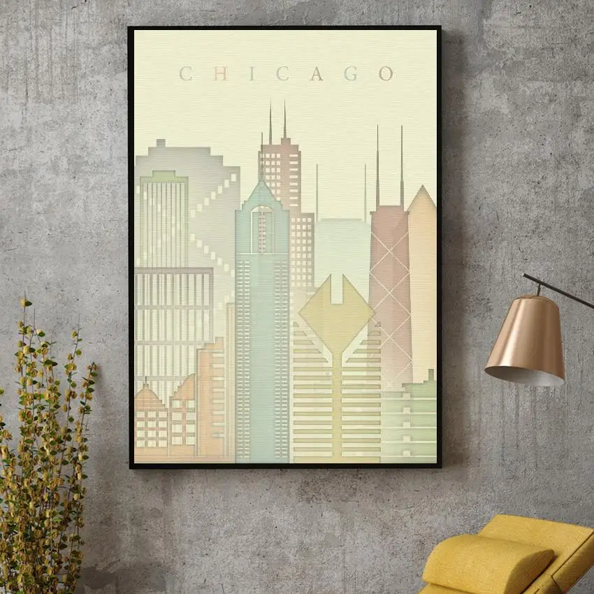

Chicago Illinois Skyline Art Canvas Poster Home Decoration Painting No Frame