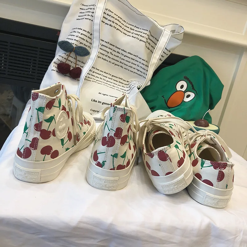 Женские парусиновые туфли с высоким берцем кеды ручной работы вулканизированной