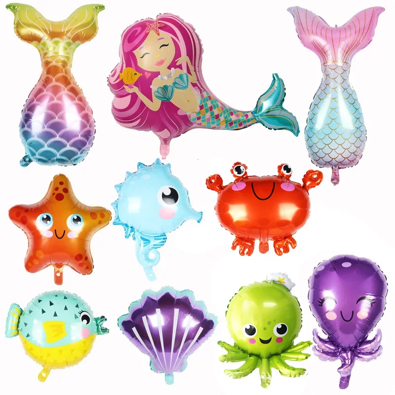 

Mermaid Tail Balloon Under Sea Animal Crab/Starfish Foil Balloons Mermaid Theme Kids Birthday party Decoration Baby Shower Girl