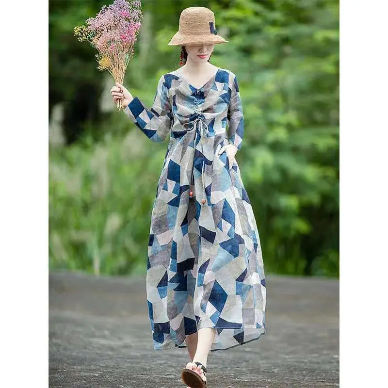 

2021 summer national style dress waist cover meat slim fashion retro