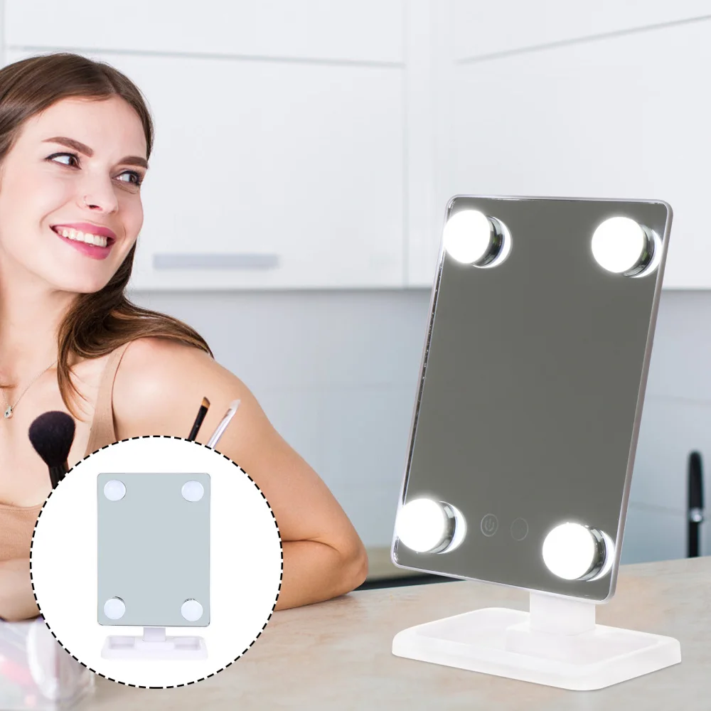 

Tabletop Rotating Vanity Mirror Bathroom Bedroom Makeup Mirror with LED Light