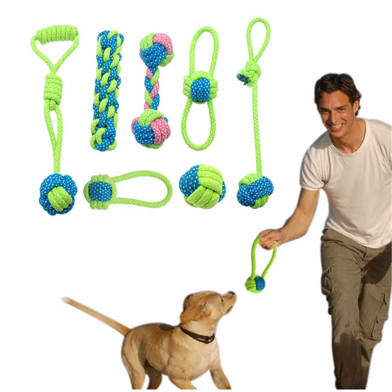 

New Transfer Pet Supply Dog Toys Dogs Chew Teeth Clean Outdoor Training Fun Playing Green Rope Ball Toy For Large Small Dog Cat