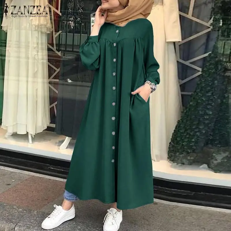 

ZANZEA Women Ramadan Dresses Dubai Turkey Muslim Dress Islam Robe Long Sleeve Vestidos Kaftan Marocain Islamic Sundress Femme