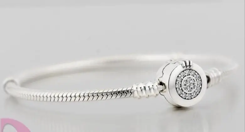 

Original 925 Sterling Silver Snake Chain pan Bracelet Shining Crown O Fit Charms Clips Beads Fashion Jewelry