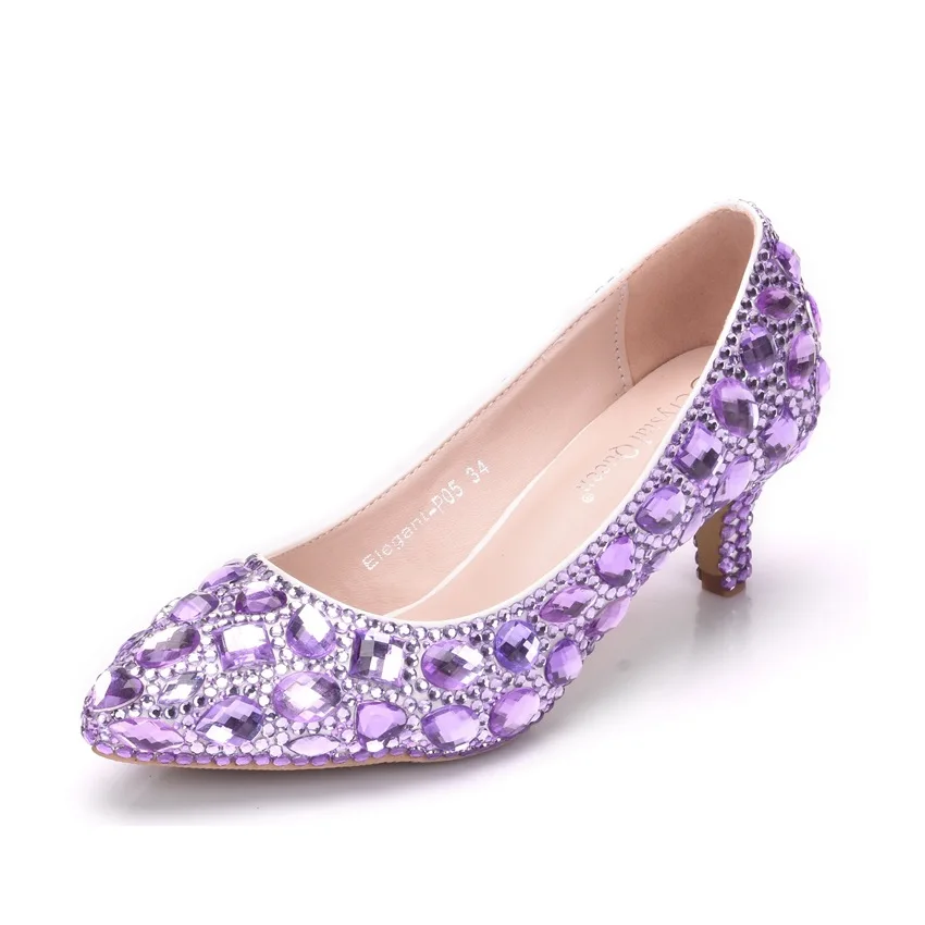 

5cm Women Sweet Pointed Wedding Shoes Ladies Handmade Rhinestone Pumps Thin Heeled Diamond Shoes Single Shoes Large Size 40 43