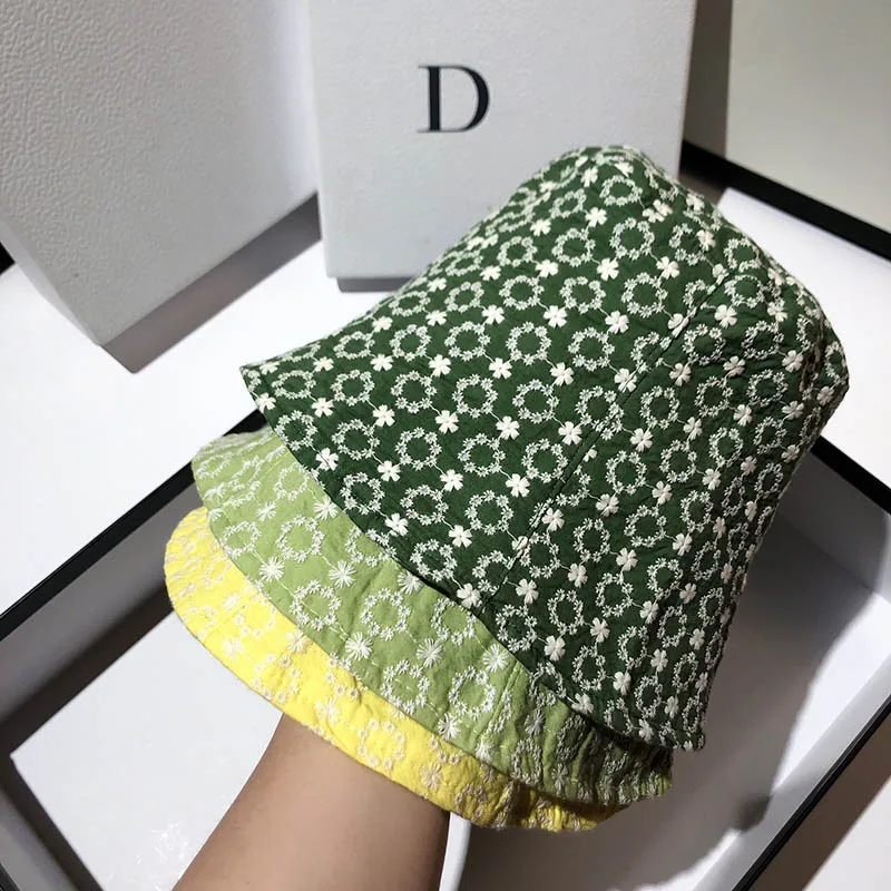 2021 Cap Spring Summer New Women Floral Embroidery Bucket Hats Fashion Refreshing Cotton Sun Protection Shading Sun Hats QDKPOTC