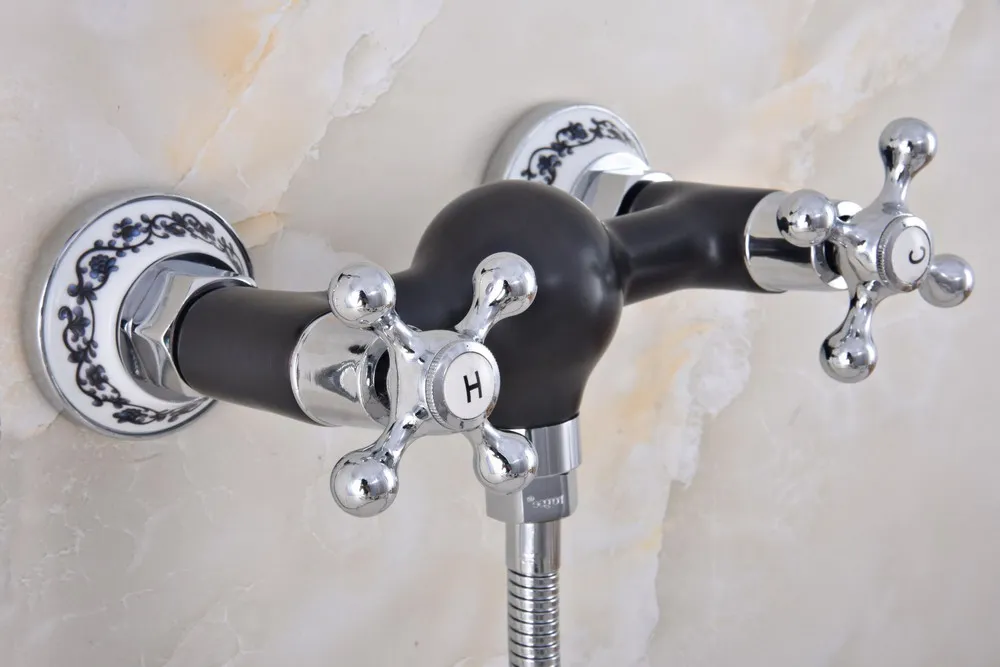 Полированный Хром Черный Масло втирают бронзу настенный смеситель для ванной