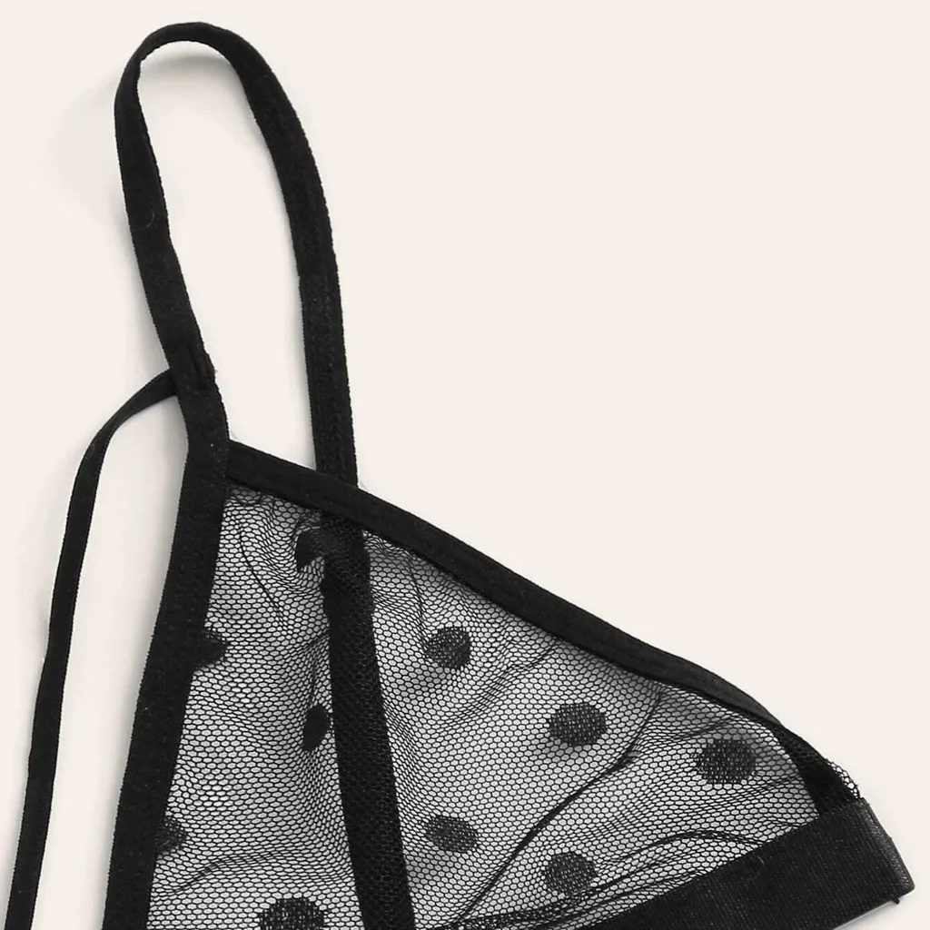 

Black Harness Polka Dot Garter Babydoll Sexy Women Transparent Lingerie Set 2021 See Through Ladies Bra And Underwear Set