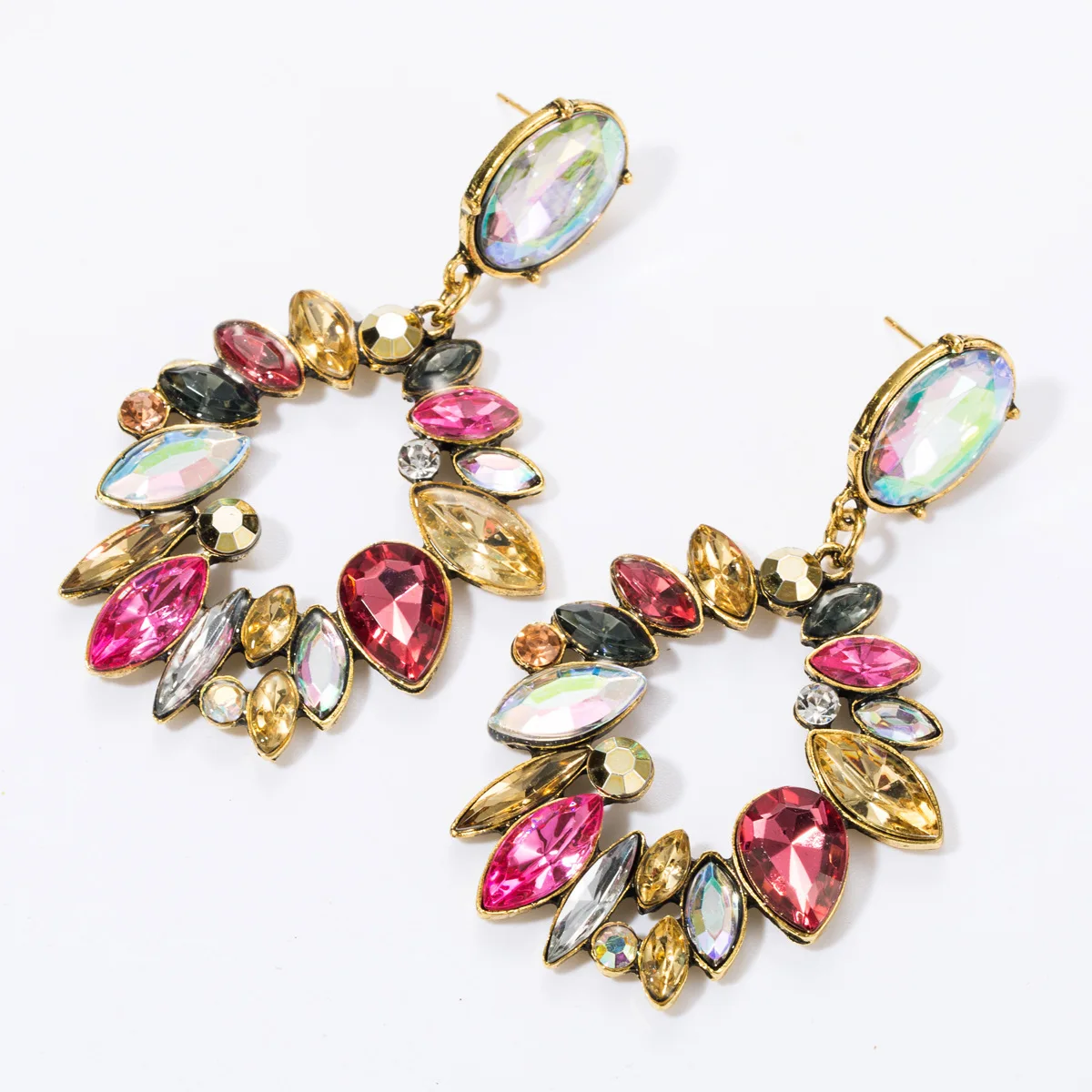 Jouval Exaggerated Big Rhinestone Crystal Geometric Drop Earrings For Women Alloy flower Luxury Wedding Jewelry Female Brincos | Украшения