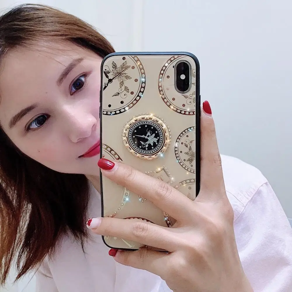 Чехол для iphone 11 роскошные алмазные часы с кольцом стойкой защитная задняя крышка