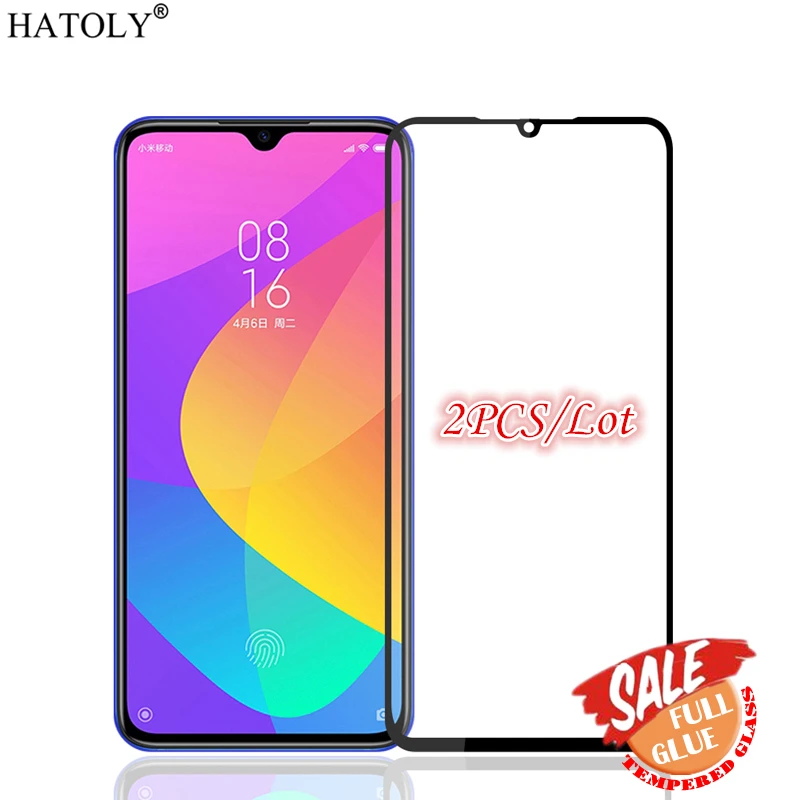 2 uds vidrio de pegamento completo para Xiaomi Mi CC9E Protector de pantalla Mi CC9E cubierta completa de vidrio templado vidrio Protector para Xiaomi Mi CC9e-0