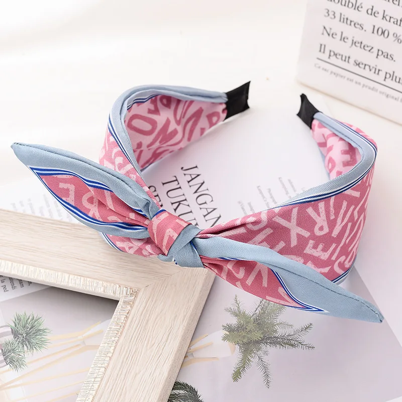 

Fashion Double Color Letter Knotting Hair Band Elegant Lady's Bows HairBands Sweet Wide Edge Wash Face Antiskid Women Headwear
