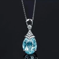 huitan delicate water drop shaped pendant necklace for women fresh sky blue oval cubic zirconia luxury fashion wedding jewelry