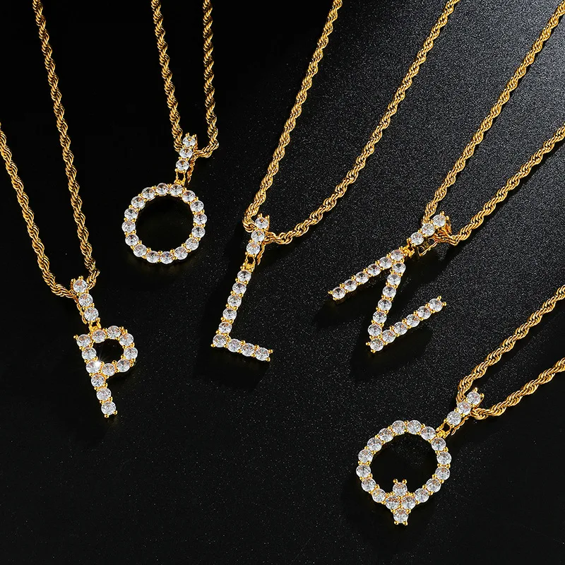 

KristenCo Personalize Custom Single Row Micro-inlaid Zircon Single Letter Gold Necklace Pendant Hip-hop Necklace Jewelry Gifts