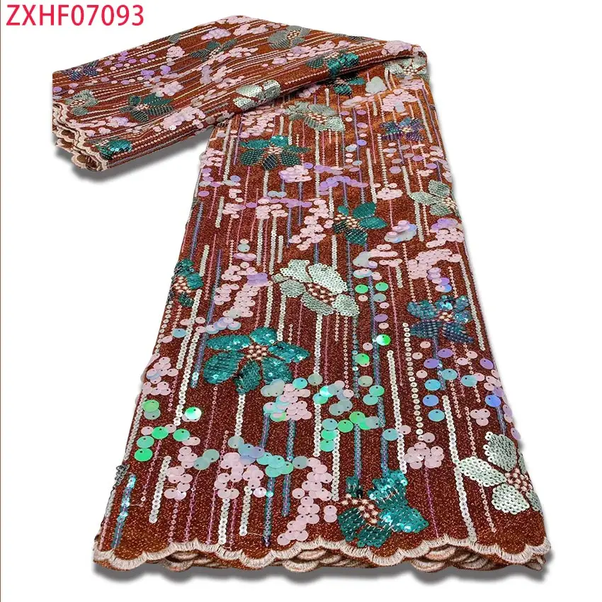 

Новая африканская изысканная вышивка блестками кружевная ткань dressZXHF07093