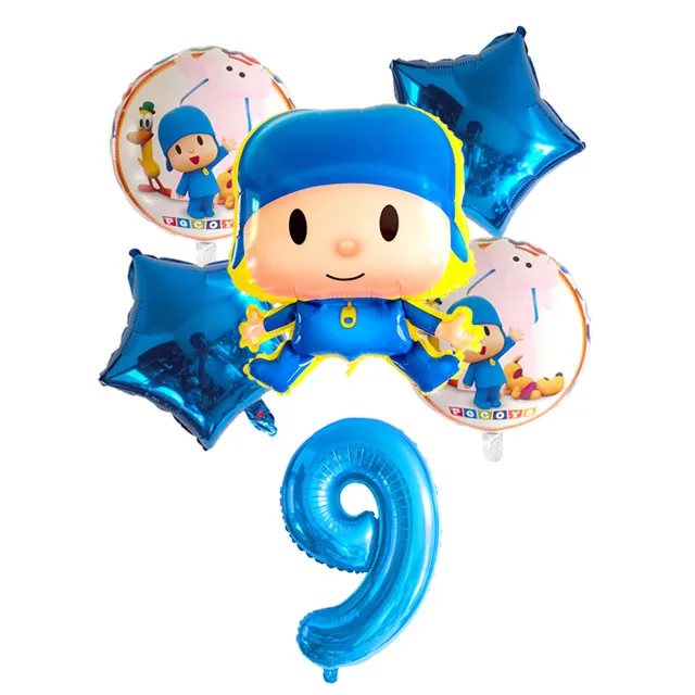 6 шт./партия Pocoyo номер фольги Воздушные шары набор детский душ День Рождения Вечеринка крестины Декор поставки детские игрушечные фигурки из мультфильма globos - Цвет: Зеленый