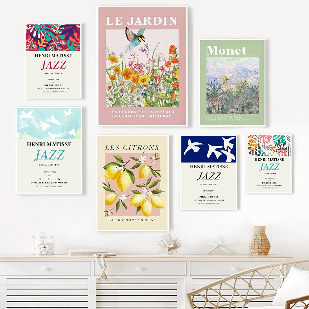 

Henri Matisse Jazz Doves Vintage Poster Art Print Monet Flowers Museum Exhibition Canvas Painting Pstel Room Wall Decor Pictrure