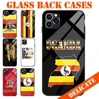 tempered glass back for iphone 6 7 8 s xr x plus 11 pro max uganda national flag coat of arms love heart map phone cases cover