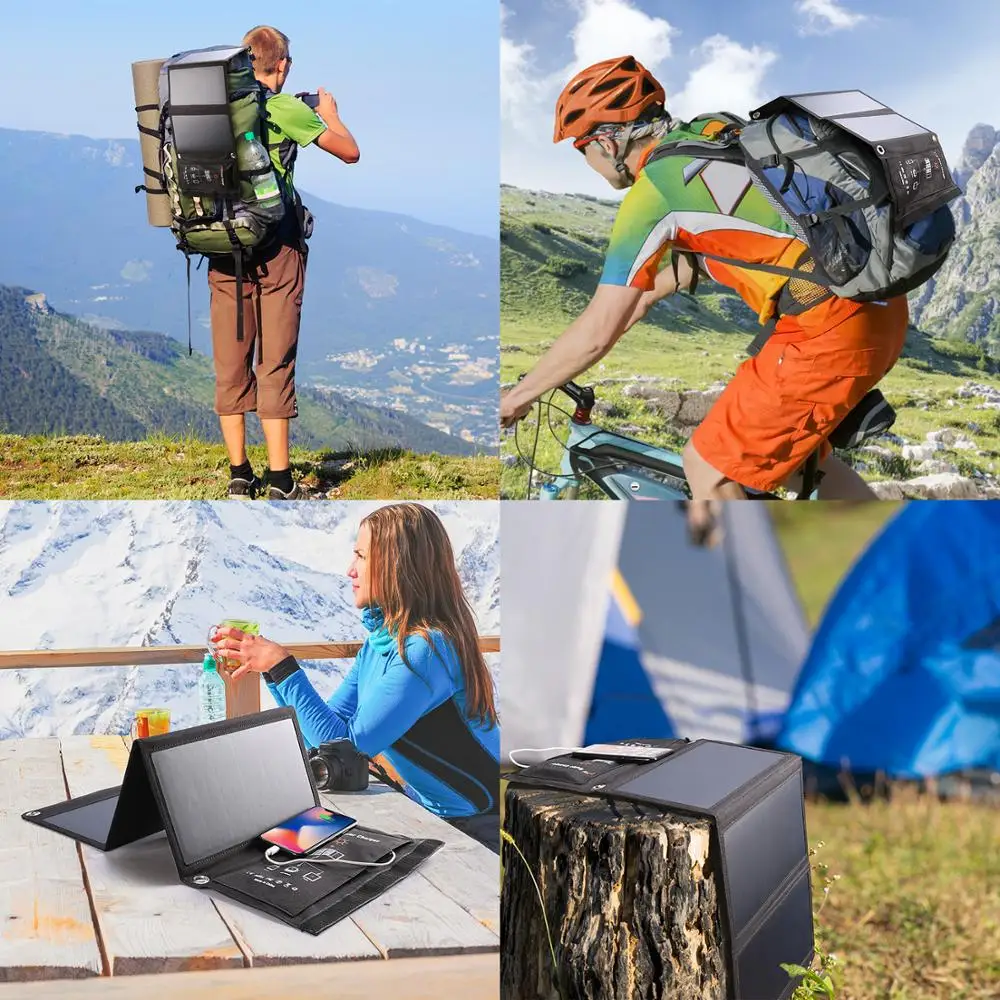 

AWANFI Solar Panel 28W 2-Port USB Portable Solar Charger Foldable for iPhone 12/11/Xs Max/XR/X/8 iPad Pro/Air/Mini Galaxy S10/S9