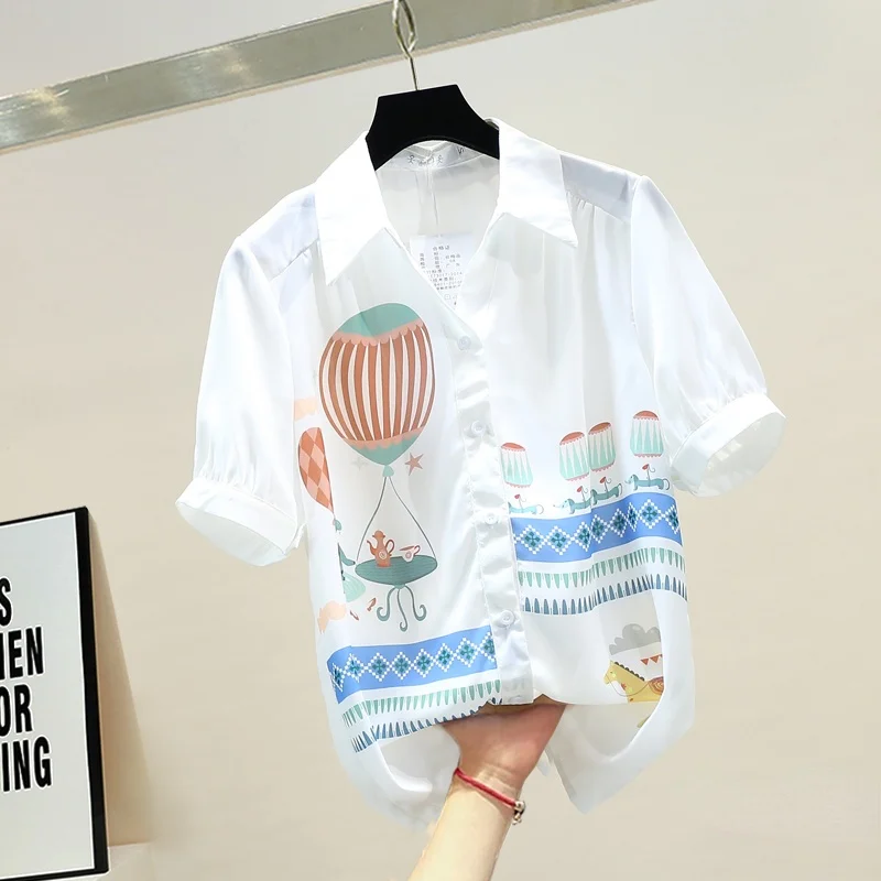 

Women's Blouses Short Sleeve 2021 Summer New All-Matching Loose Casual Fashion Printed Chiffon Shirt Office Lady Tops Blusas