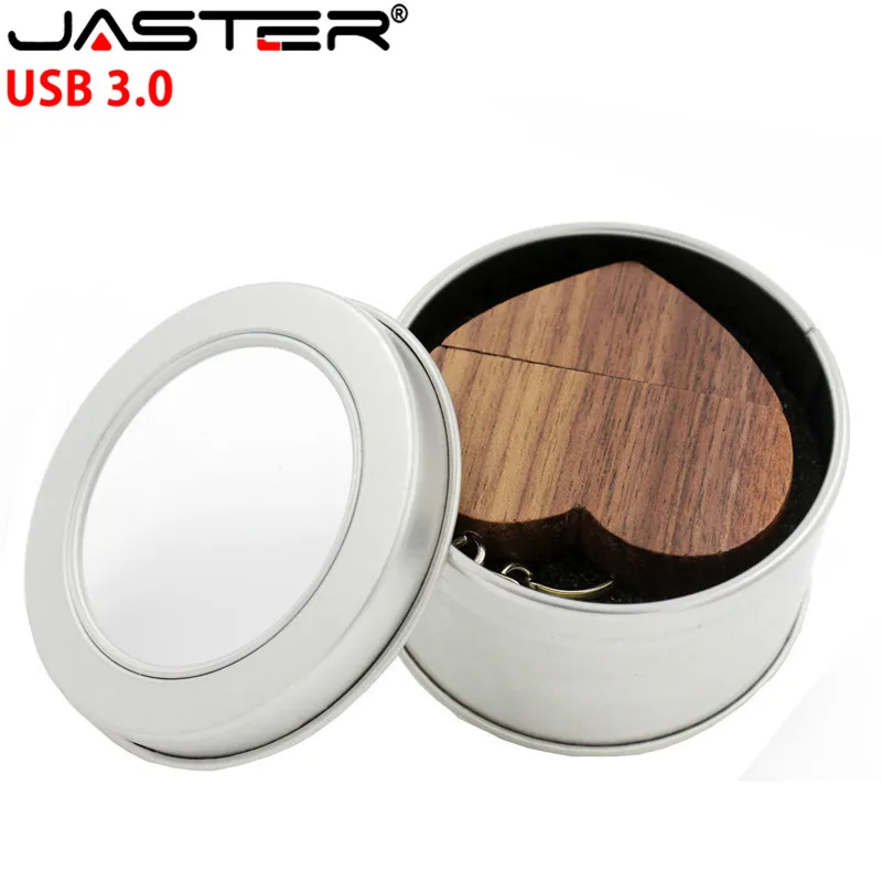 JASTER(5 шт., Пользовательский логотип) USB 3,0 грецкий орех сердце USB+ коробка флэш-накопитель 64 ГБ 32 ГБ 16 ГБ 4 ГБ U диск фотография свадебный подарок