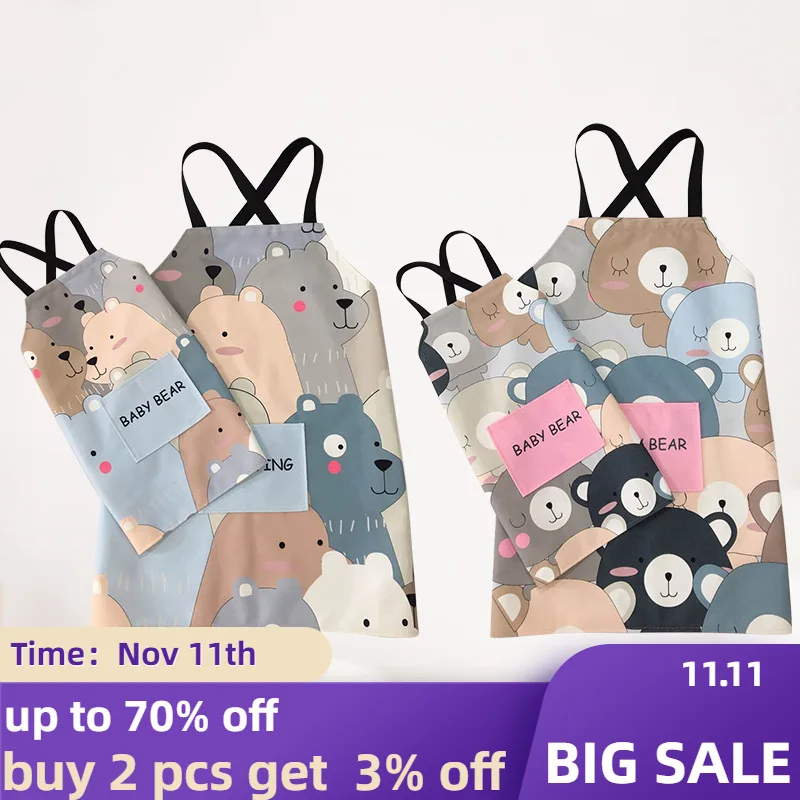 

Домашняя кухня, водонепроницаемый фартук, фартук с мультяшным медведем, комбинезоны с рисунком, одежда для мамы и дочки
