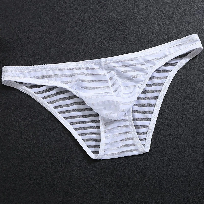 

Transparent Briefs Mans Striped Sheer Underwear Male Sexy Low-Waisted Underpants Male Mesh Panties See Through Panties Knicker