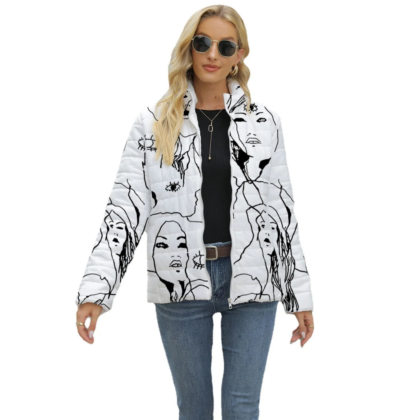 

Winter Thick Short Print Parkas For Women Warm Fashion Coat Black Cotton Padded Female Down Jacket Elegant Zipper Clothes