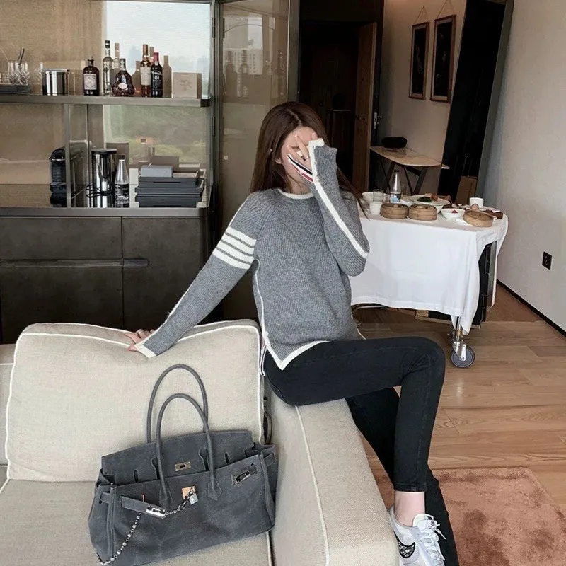 

2022 autumn and winter new tb four-bar pullover sweater round neck loose long-sleeved ladies bottoming sweater coat trend