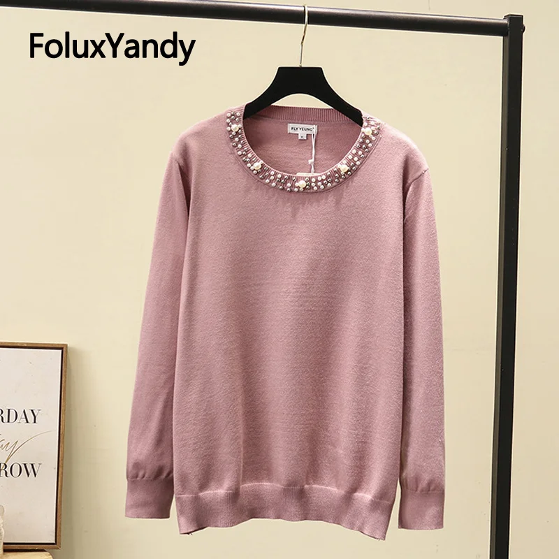 

Embroidered Flares Sweater Plus Size Women's Peals Casual O-neck Long Sleeve Sweater Autumn Winter KKFY4907