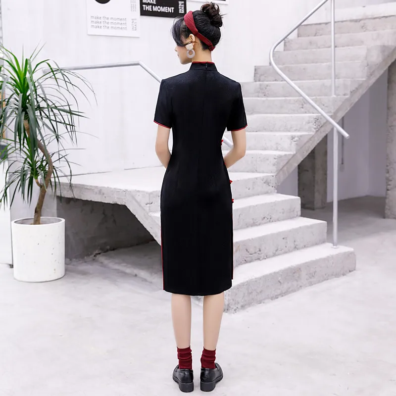 

Red Vintage Linen Cheongsam Chinese Traditional Elegant Mandarin Collar Qipao Sexy Lady Short Sleeve Dress Plus Size Vestidos