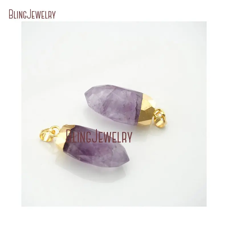 Граненый Аметист Маленькая подвеска очаровательный карандаш с позолоченной