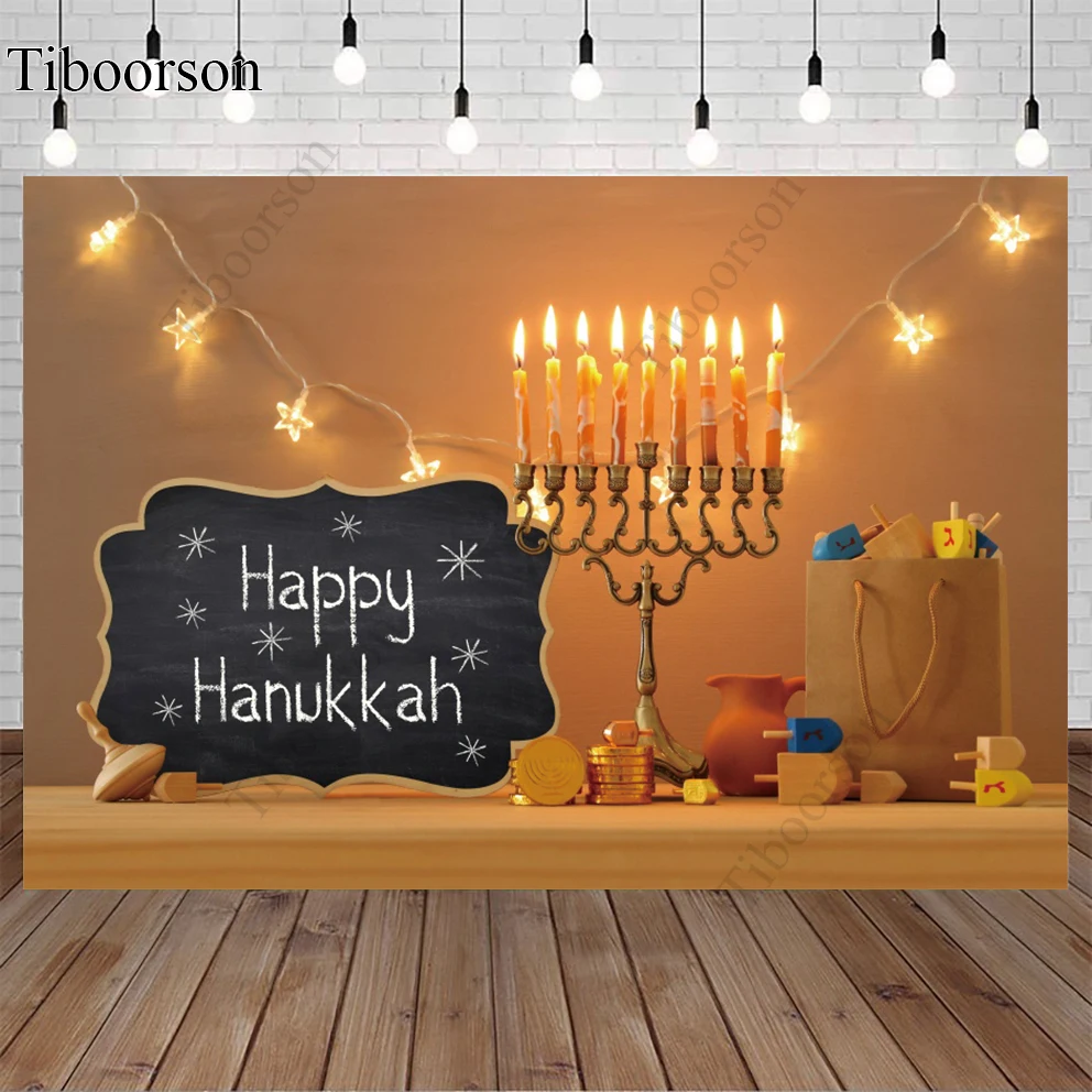 

Happy Hanukkah Photo Backdrop Jewish New Year Party Menorah Candle Pattern Family Photography Background Room Decoration