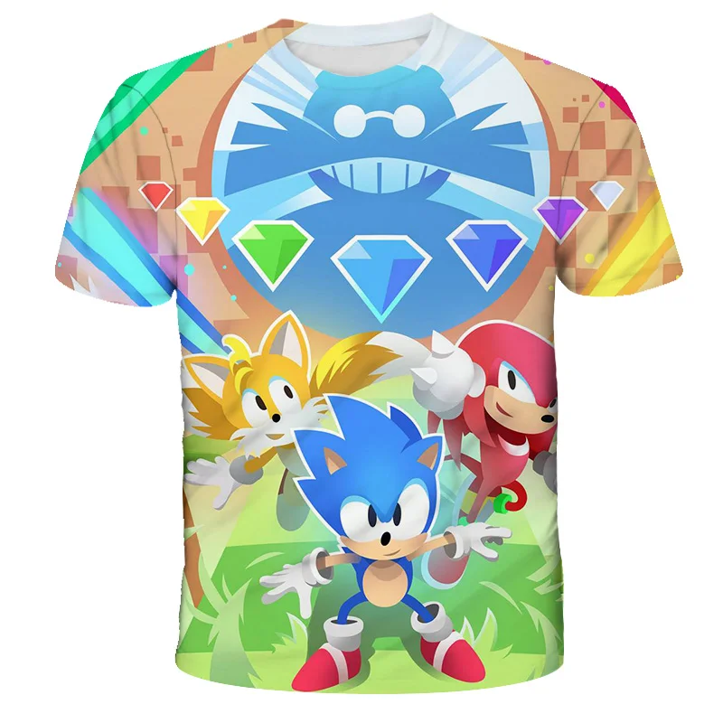 

Sonic fashion T-shirt, boys and girls personalized cartoon T-shirt, children's animation children's short sleeve casual T-shirt