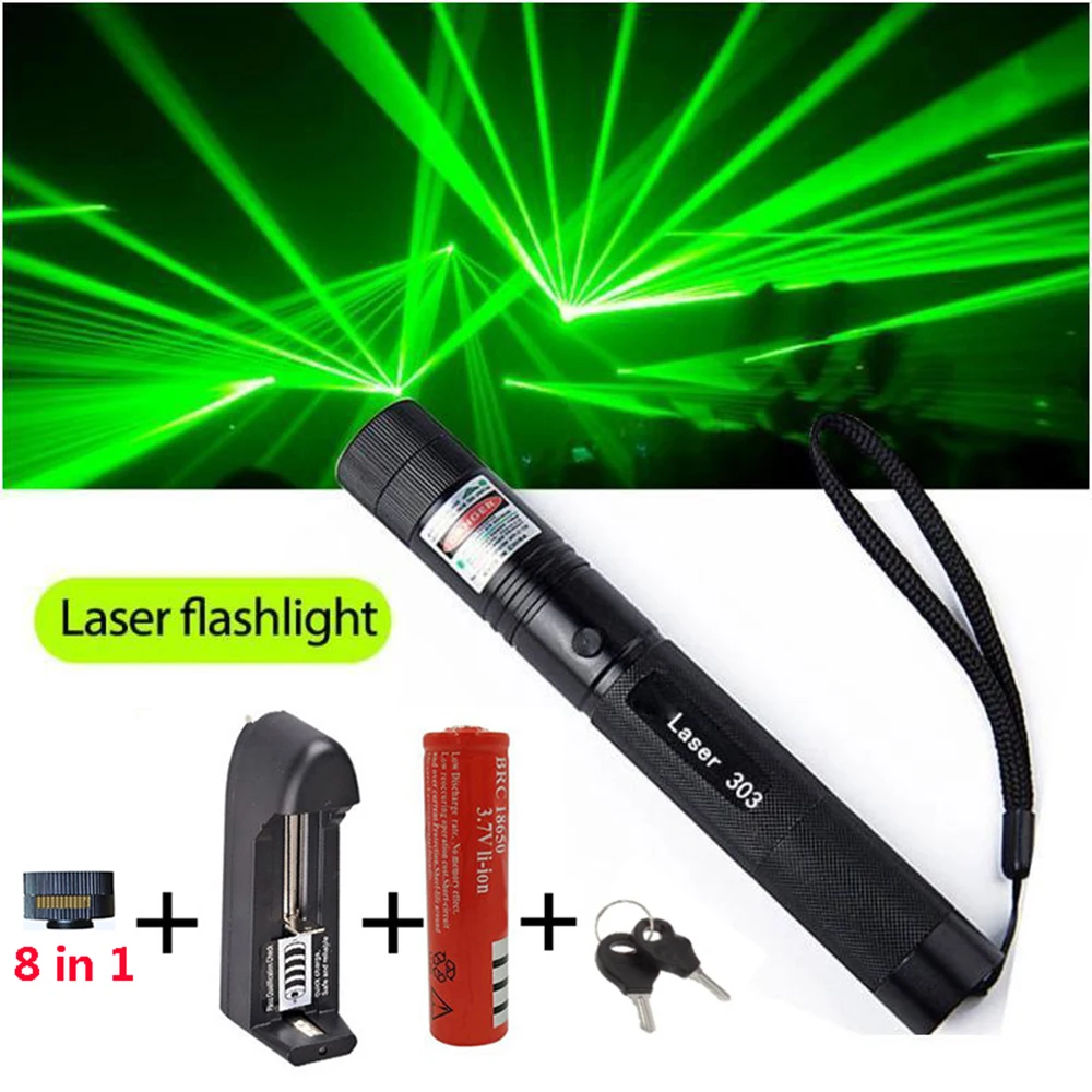

10000M red laser sight 303 pointer high power green dot laser adjustable focus 8 in 1 laser equipment + 18650 battery + charger
