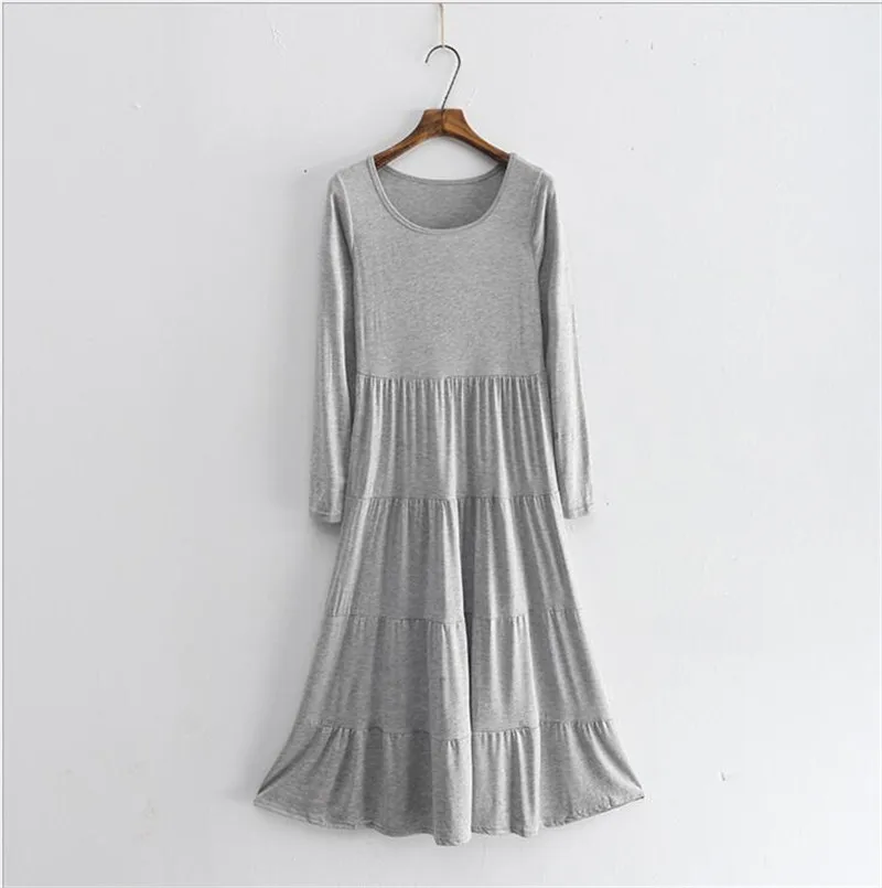 

New Japanese Version Of Spring And Autumn Modal Long-Sleeved Plus-Length Cake Dress Dress Loose Plus Size Long Dress Doll Skirt