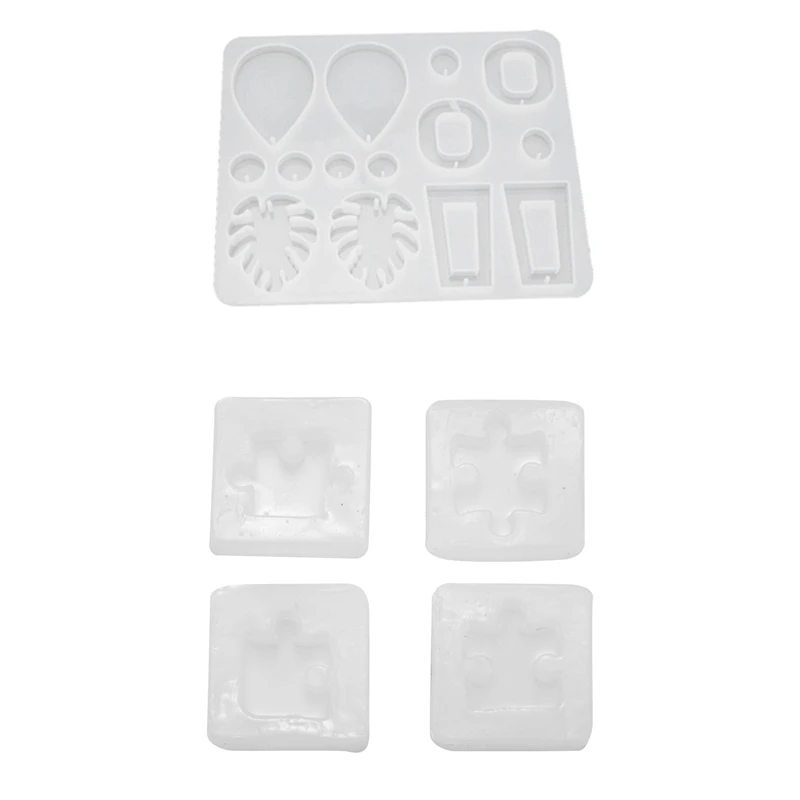 

2 Set Silicone Mould: 1 Set Puzzle Gemstone Crystal Mold & 1 Pcs Handmade Dangle Eearrings Silicone Mold