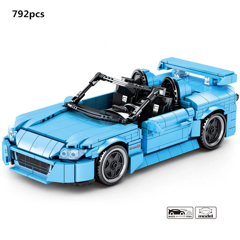 

2021 NEW High-Tech Famous S2000 Sports Car Building Blocks Pull Back Function Racing DIY Classic Model Toys For Children Gifts