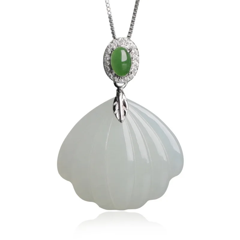 

2020 Sale Hot Sale Solitaire Round Natural Certificate Of Hetian Pendant With 925 Sterling Silver, Scalloped Female
