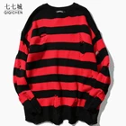 Свитер мужской, женский, трикотажный, разорванный, в полоску, большого размера, свитер Харадзюку