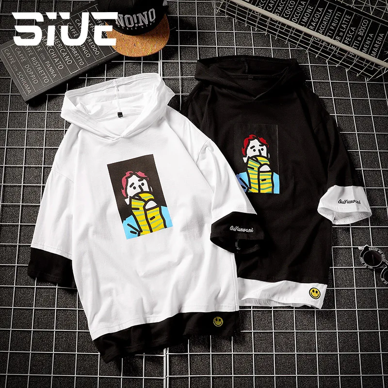 SIUE брендовая мужская толстовка с коротким рукавом повседневная капюшоном и