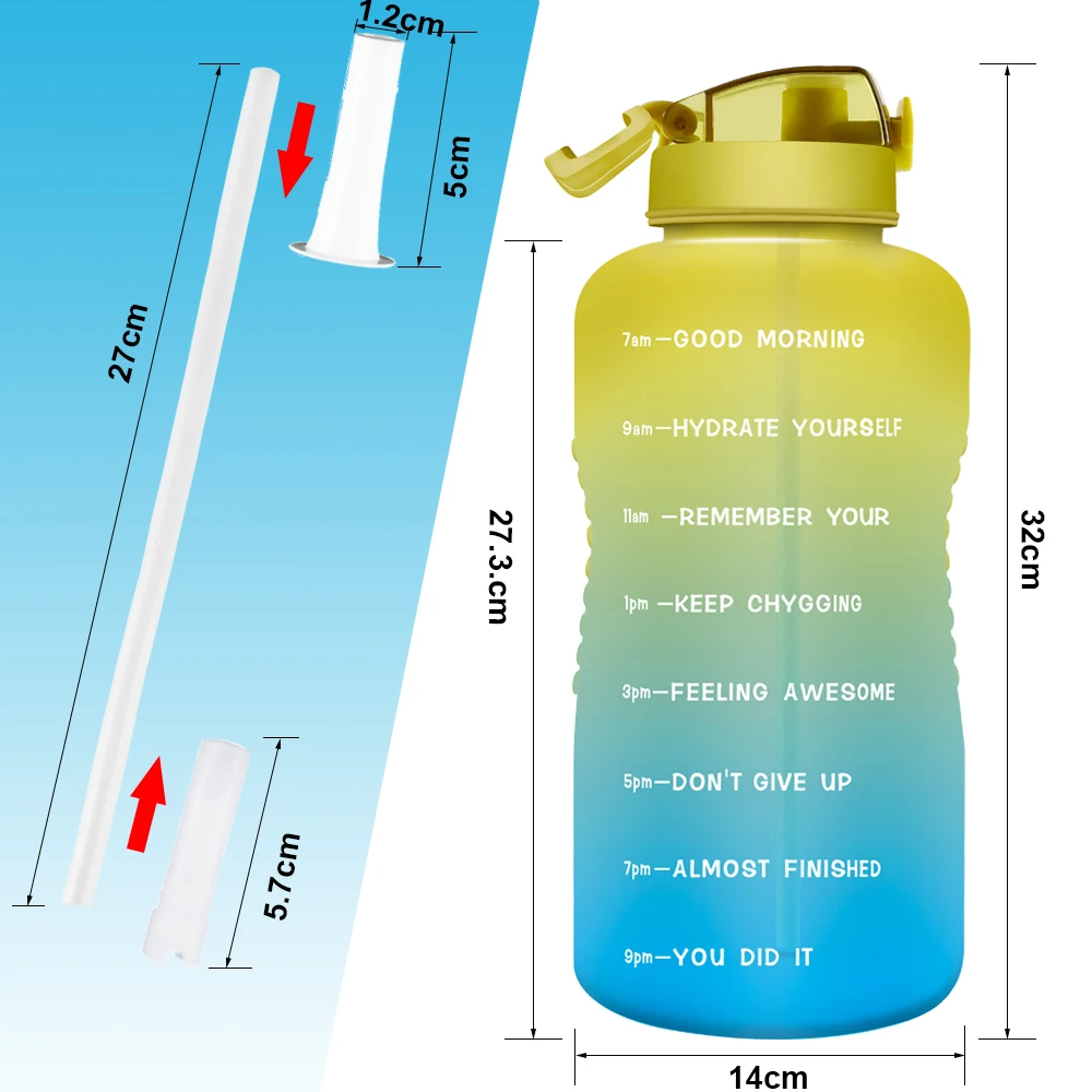 구매 BIRAAEV 3.78L 128oz 갤런 물병 빨대 포함 Tritan 동기 좋은 BPA 무료 스포츠 음료 용기 대용량 야외 물 주전자