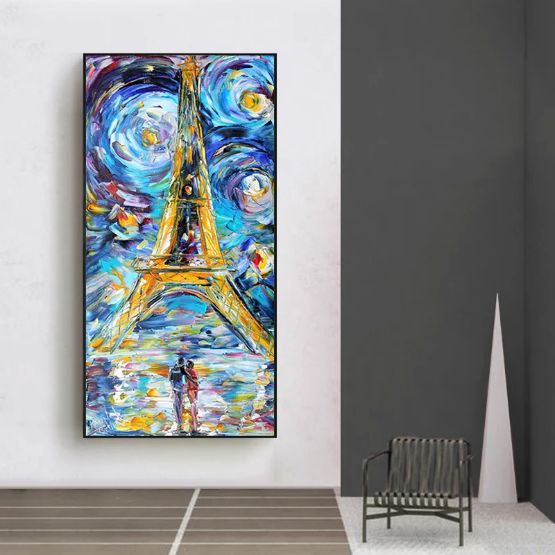 

Tower Of Paris Van Gogh Starry Night Oil Painting on Canvas Art Cuadro Posters and Prints Nordic Wall Picture for Living Room