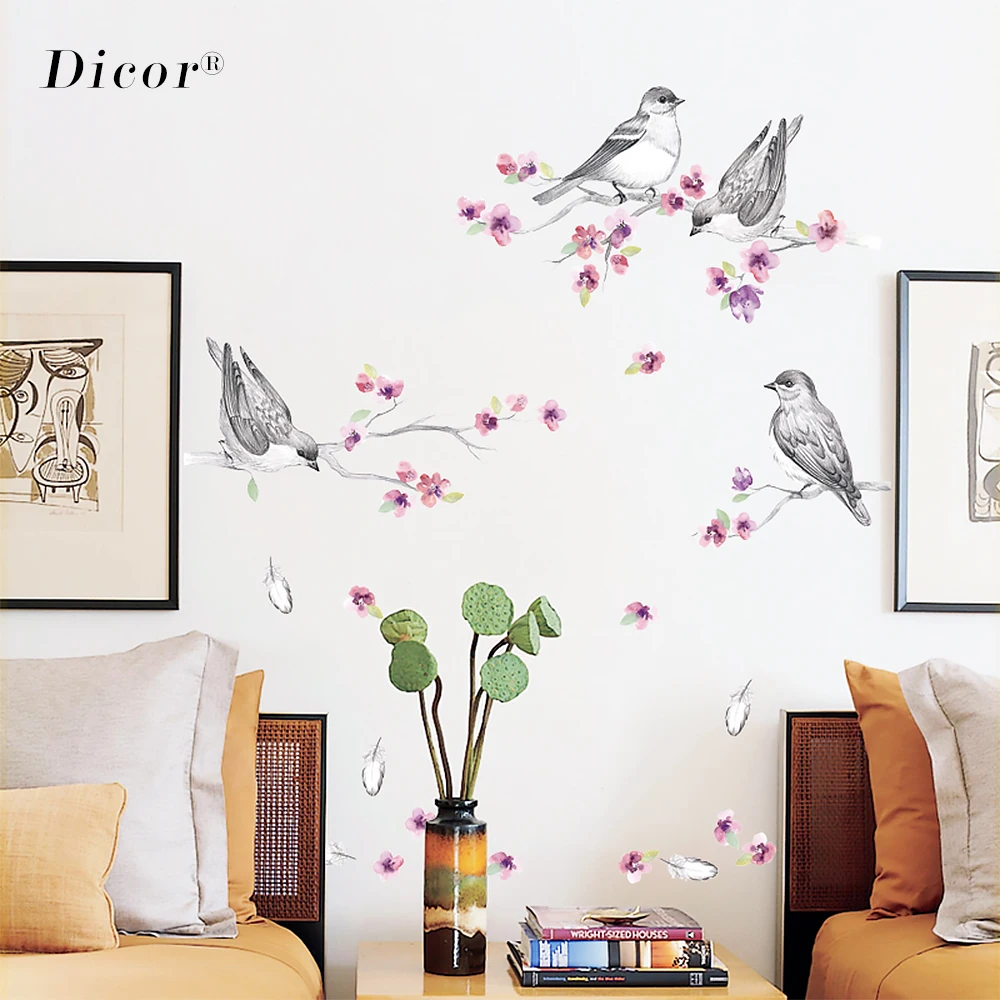 Наклейки на стену с птицами цветы для гостиной украшение дома Настенный декор