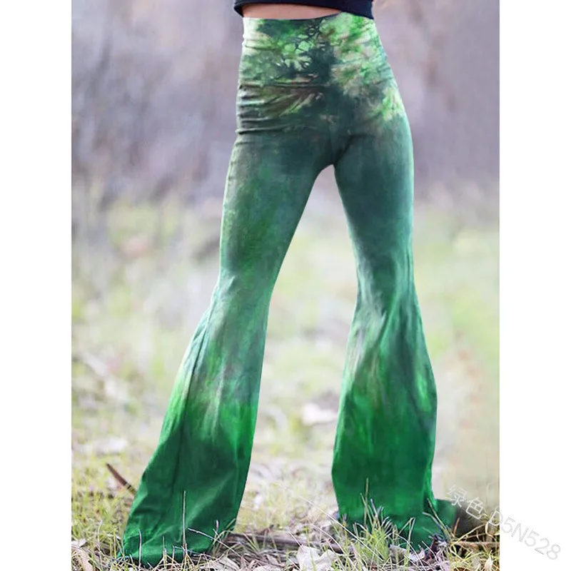 

WEPBEL Women Vintage Bell-bottom Trousers Loose Wide Leg Yoga Pants Lady High Waist Elastic Pants Homewear Leggings Flare Pants