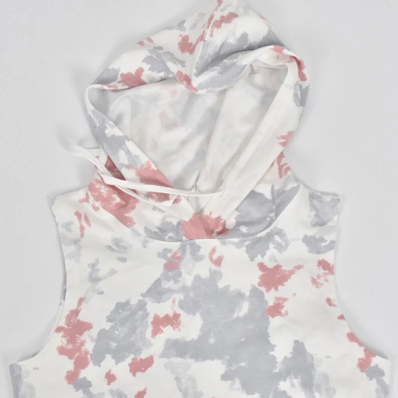 

Women Vestidos Casual Dress Fashion Tie-Dye Sexy Printed Sport Dresses Summer Sleeveless Knee-length Ladies Dress with Cap