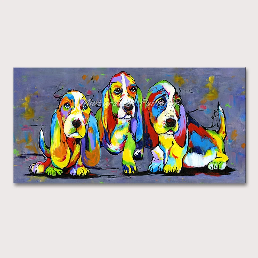 

Mintura Wall Picture for Living Room Oil Paintings on Canvas Hand-Painted Cute Dog with Big Ears Home Decor Wall Art No Framed