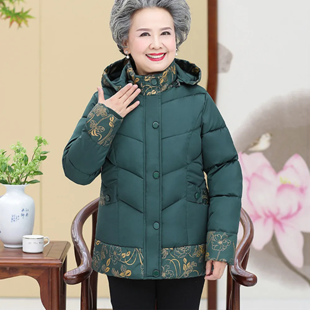 Fdfklak XL-5XL Plus Size Outwear Ladies Winter Clothes New Middle-Aged Mother Coat With Hood Thick Warm Down Jacket Female