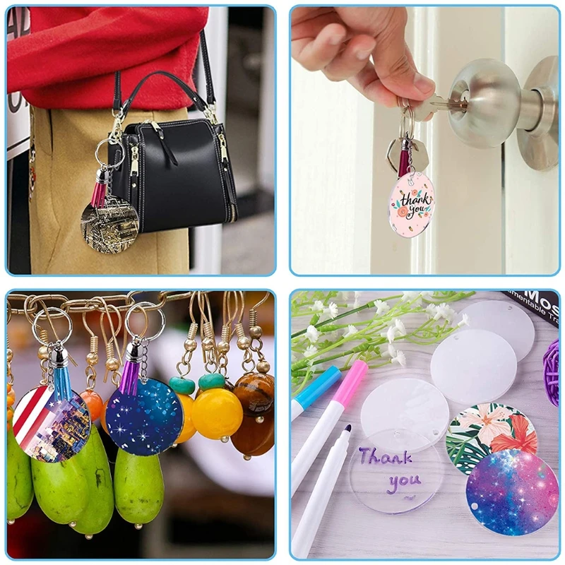 

90/120 Pcs Acrylic Keychain Blanks with Key Rings Jump Rings Round Clear Discs Circles Colorful Tassel Pendants